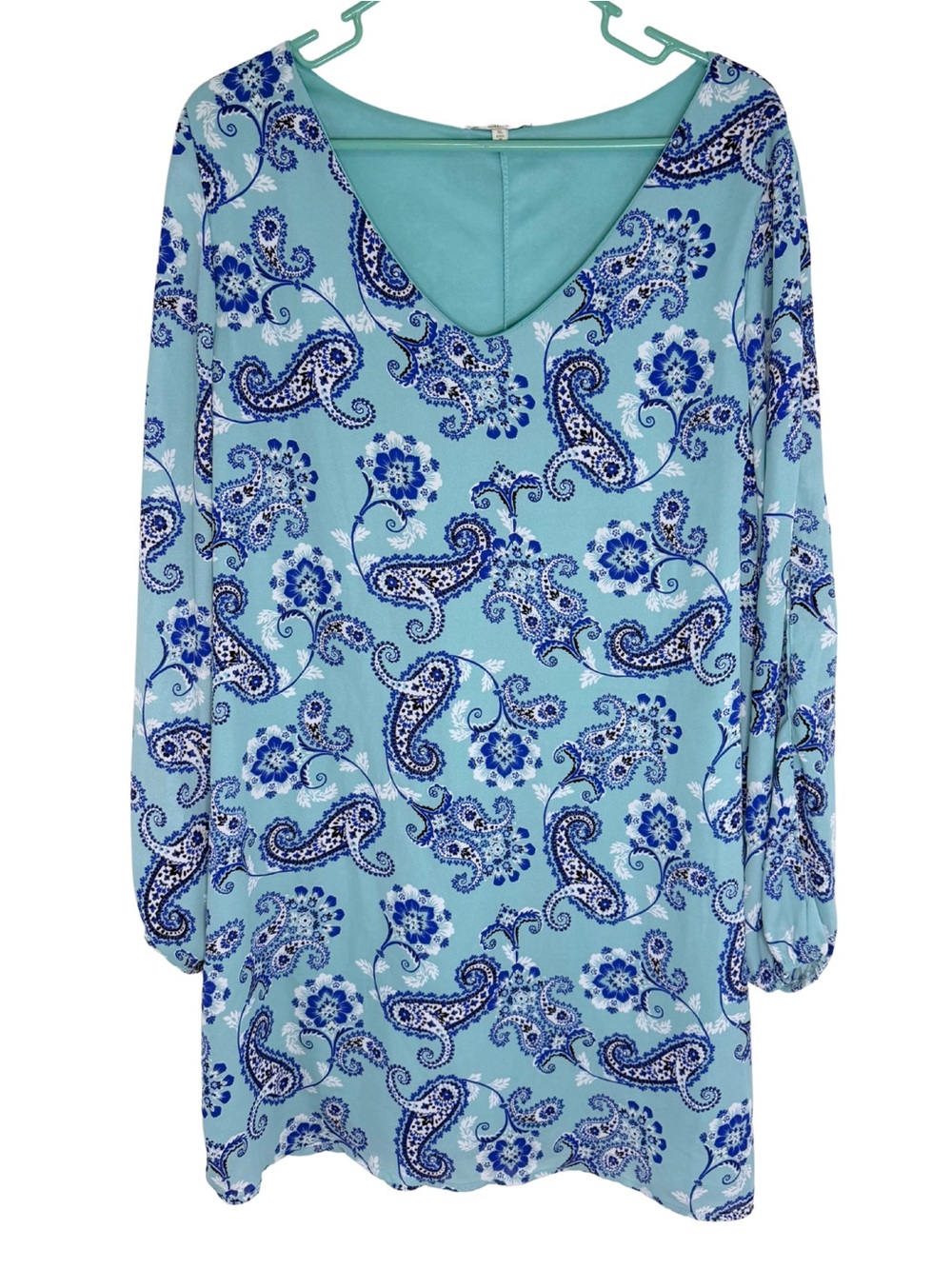 3/$20 Charlotte Russe Aqua and Navy Paisley V-Neck Long Sleeve Dress Size XL